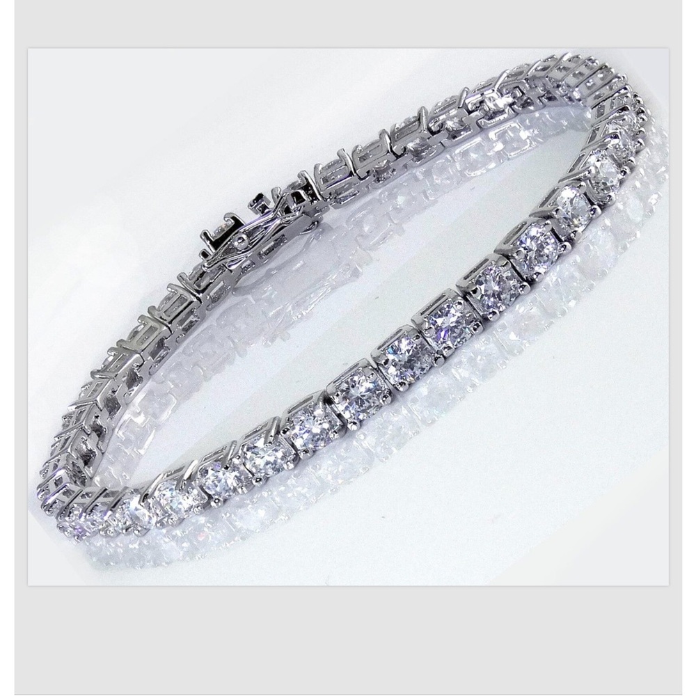 Clear Round CZ Crystal Classic Tennis Bracelet Silver 14KGP Looks Real Brilliant
